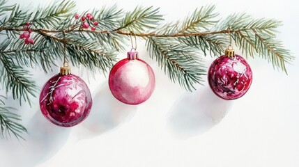 Fototapeta premium Watercolor of colorful Christmas balls, celebration decoration, ,Christmas ball,Bubbles,vector Christmas Ball Ornaments, Decoration Hand Painted, Illustration Set on white background,copy space.