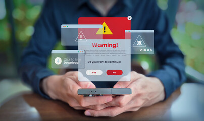 Mobile Cybersecurity Threats, Virus Alerts and Phishing Warnings on Smartphone