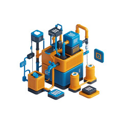 3d isometric devops pipeline icon with docker containers for continuous integration and delivery isolated on transparent background