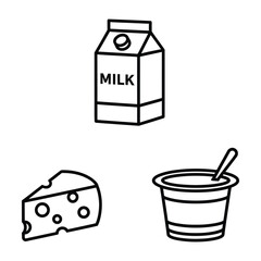 Dairy Products Icon Set Milk Cheese Yogurt Outline Vector