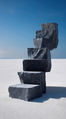 Black Staircase Stone Steps White Desert Snowy Ice Background
