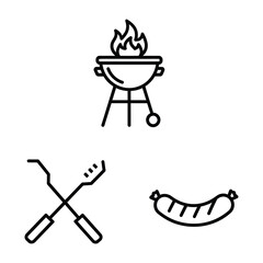 BBQ Grilling Icon Set Grill Tongs Sausage Outline Vector Art