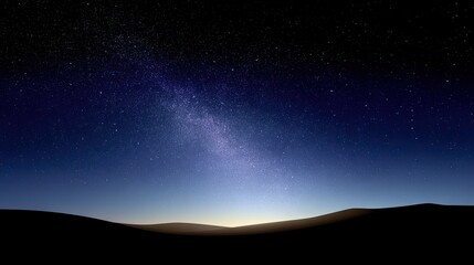 Fototapeta premium Breathtaking Night Sky Over Desert Landscape with Stars and Milky Way Galaxy Creating a Serene Atmosphere