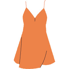 Simple Orange Sundress With Spaghetti Straps And Side Slits On A Transparent Background