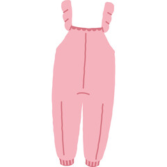 Simple pink baby overalls with ruffled straps and elastic cuffs on a white background illustration