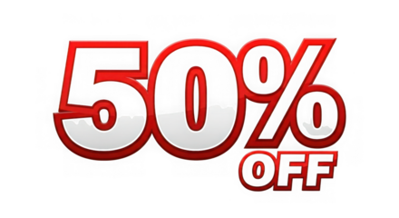 3d 50 percent off sale discount sign isolated on transparent background