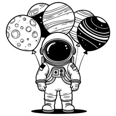 Astronaut With Planet Balloons