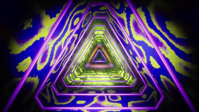 Vibrant Neon Hexagonal Tunnel with Psychedelic Fluid Texture Loop