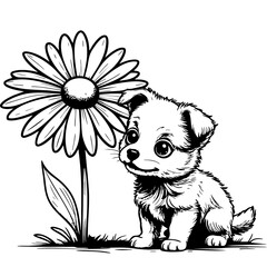 Cute Puppy And Big Flower