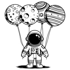 Astronaut Holding Space Balloons