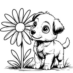 Puppy and Big Daisy Flower