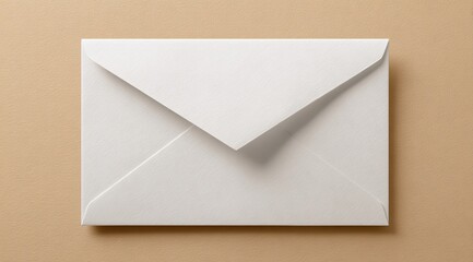 A blank white envelope sits on a muted beige surface (1)