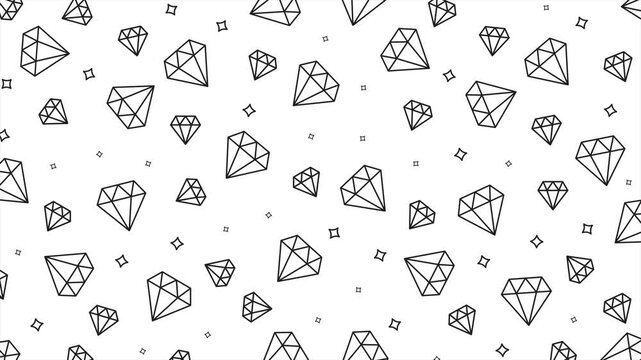 Diamond seamless pattern with scattered shapes and squares for unique geometric design suitable for backgrounds, textiles, and packaging. Diamond background loop animation.