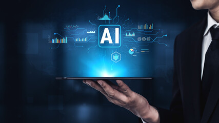 Artificial Intelligence (AI) for business data analysis and analytics. A concept of using AI for data visualization, reporting, and insights. Motif