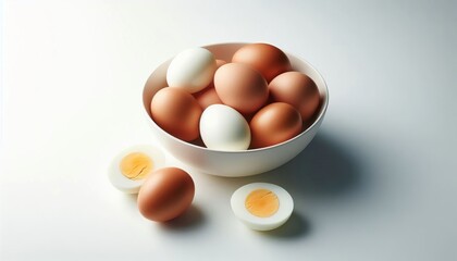 Half a boiled egg on a white-gray background