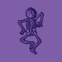 Halloween pumpkin head skeleton illustration vector