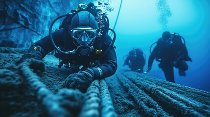 Underwater cable maintenance, Maintenance divers inspecting a submarine cable connection