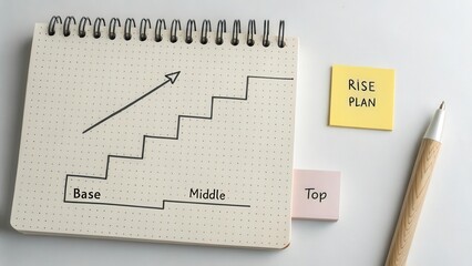 Planning Growth Strategy with Notebook and Sticky Notes on Table