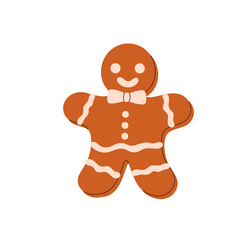 Gingerbread cookie. Christmas ginger man, sweet festive treat. Baked winter holiday biscuit with icing. Xmas dessert, traditional snack, bakery. Flat vector illustration isolated on white background
