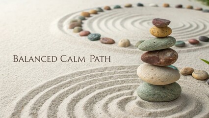 Obraz premium Serene Stone Stacking in Raked Sand with Peaceful Patterns