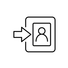A vector icon of a profile with login arrow, representing access to personal health portal, created in line style with editable stroke