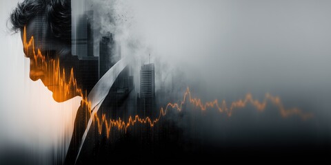 Image of a businessman overlaid with a big city and stock chart lines