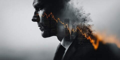 Image of a businessman overlaid with a big city and stock chart lines
