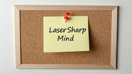 Sticky Note on Cork Board with 'LaserSharp Mind' Text Message
