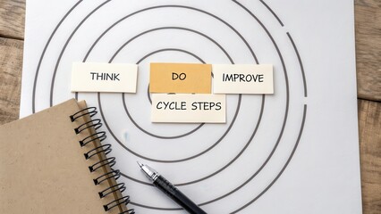 Think Do Improve Cycle Steps Concept on Spiral Design Background