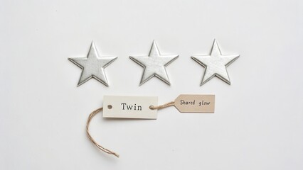 Three Silver Stars with Tag Describing Shared Concept of Twin