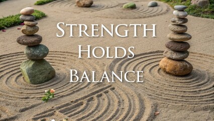 Tranquil Stone Stacks in Zen Garden Representing Strength and Balance