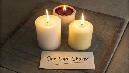 Three Candles on a Table with a Note about Sharing Light