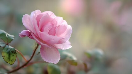 Obraz premium Delicate pink bloom stands out against a softly focused garden background