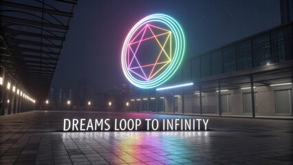 Vibrant Neon Art Installation with Infinity Symbol at Night