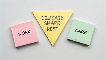 Triangle and Square Sticky Notes with Words About Balance and Care