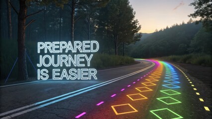 Vibrant Road with Colorful Path and Inspiring Message at Dawn