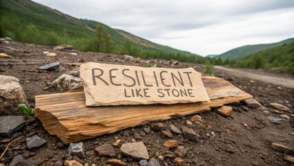 Stone Sign with Inspirational Quote on Resilience in Nature