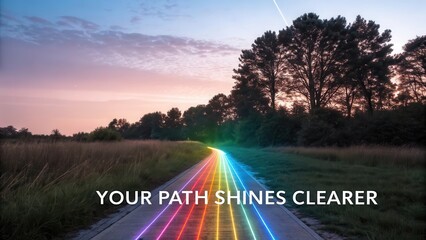 Vibrant Rainbow Pathway Underneath a Sunset Sky in Nature Setting