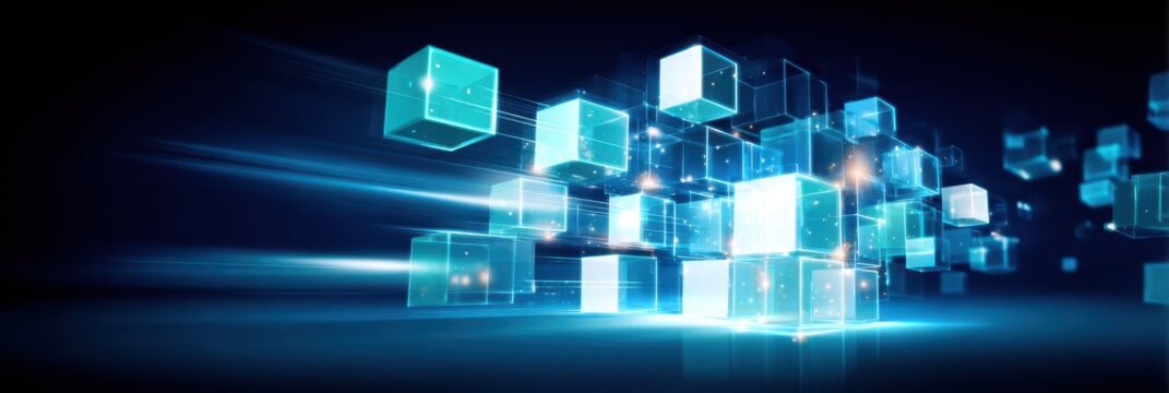 Creative 3D illustration of Planning Scope monitoring operation program review logistics as floating cubes of data and motion