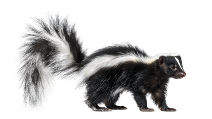 A skunk with a bushy tail isolated on transparent background