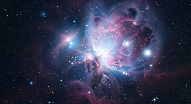 Stunning view of the Orion Nebula, a vast stellar nursery illuminated by newborn stars and cosmic dust clouds