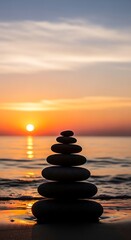 Zen Stones at Sunset - A Moment of Tranquility and Balance.