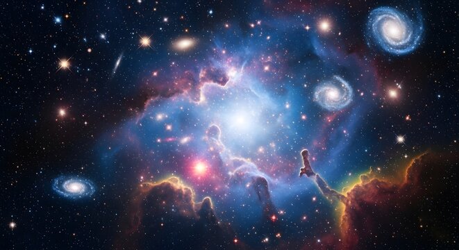 Celestial Dance A Vibrant Tapestry of Galaxies, Nebulae, and Cosmic Dust in Deep Space
