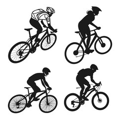 Obraz premium Vector art of set of four cyclist silhouettes, vector illustration