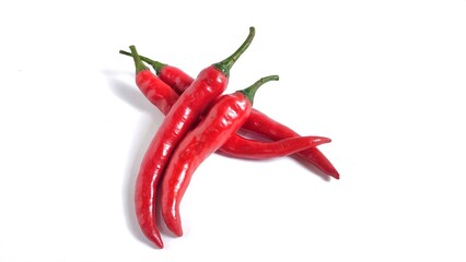 Red hot chili peppers isolated on white background with copy space. Clipping path. Perfect for design element, spicy food concept or any commercial usages. 