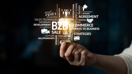 A hand holds a light bulb, representing insights in B2B concepts like commerce, sales techniques, and collaboration in a dynamic business environment. Tessel