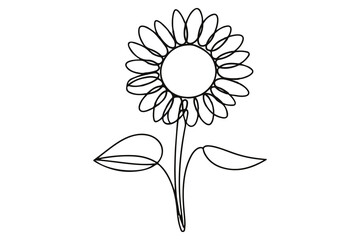 One line drawing of sunflower outline floral symbol minimalist vector design
