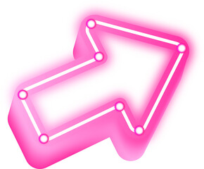Glowing Neon Style 3D Arrow Graphic Symbol Directional Element Design, Illustration of a glowing neon arrow sign pointing to the right, with a soft pink light effect.
