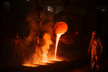 An image of molten metal being poured into a mold during the casting process