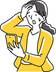 スマホで結果を見て驚く女性